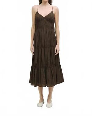 NEW MOD REF effortless tiered gathered midi dress in brown